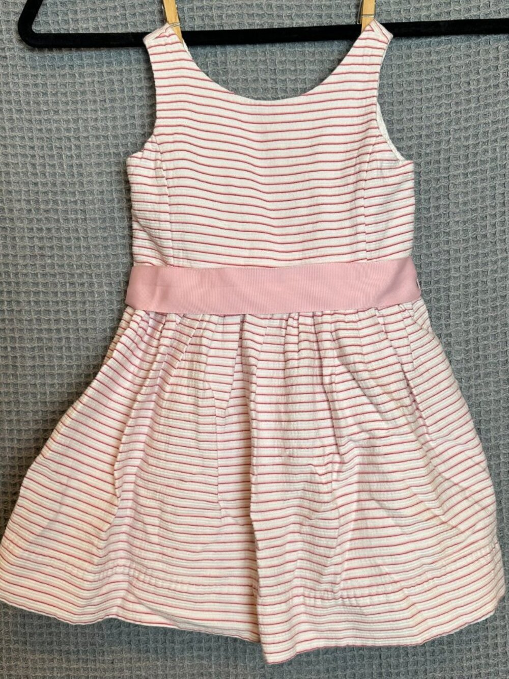 Polo Ralph Lauren Striped Ottoman Cotton Fit Flare Dress 3 3T Pink Ribbon Back